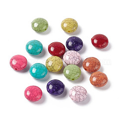 Perles acryliques opaques craquelées, turquoise d'imitation, plat rond, couleur mixte, 16.5x10mm, Trou: 2mm, environ 303 pcs/500 g