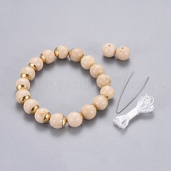 Bracelets extensibles en perles fossiles naturelles, avec 304 caps d'acier inoxydable, boite d'emballage, 2-1/4 pouce (5.6 cm)