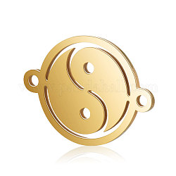Conectores de enlaces de acero de titanio feng shui, plano y redondo con yin yang, dorado, 15.5x12x0.8mm, agujero: 1 mm