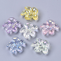 Transparente Acryl Perlen, ab Farbe plattiert, Blume, Mischfarbe, 20.5x24x9 mm, Bohrung: 1.4 mm