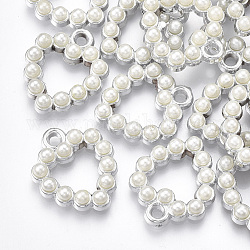 Uv pendenti placcatura acrilico, con materiale acrilico perla imitazione, cuore, platino, 20.5x17x4.5mm, Foro: 2 mm