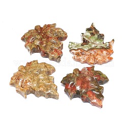 Naturelles perles jaspe océan, la moitié foré, thème d'automne, feuille d'érable, 40~41x36~37x6.5~7mm, Trou: 1.2~1.4mm
