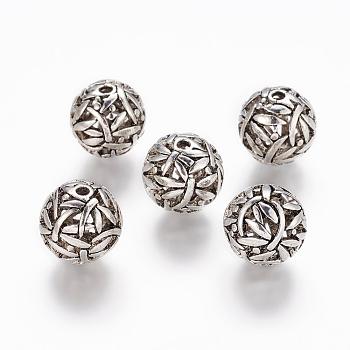 Perles en alliage de style tibétain, sans plomb et sans nickel, rond avec libellule, couleur argent antique, taille: environ 14.5mm de diamètre, Trou: 1.5mm