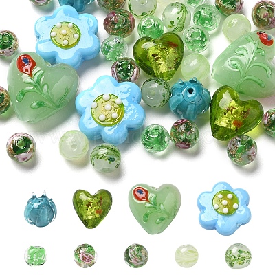 38 шт. 9 стиля стеклянных бусин ручной работы из серебряной фольги FOIL-FS0001-38-1