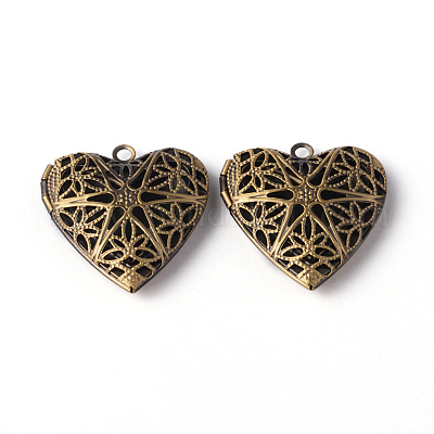 Сердца полые филигранные латуни диффузор Locket подвески X-ECF135-1AB-1