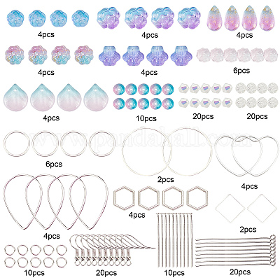 Наборы для самостоятельного изготовления стеклянных сережек в фиолетовом стиле DIY-SC0014-36P-1