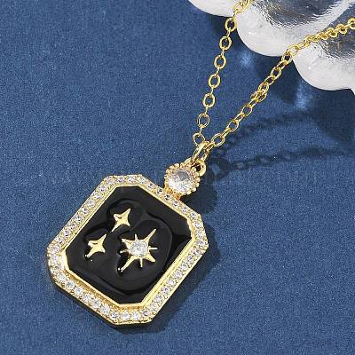 Латунные микропаве прозрачные кубические цирконии эмалированные прямоугольные подвески ожерелья для женщин NJEW-S449-03B-G-1