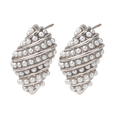 Серьги-гвоздики из латуни в форме ракушки EJEW-H165-01C-P-1