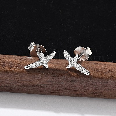 925 серьги-гвоздики из стерлингового серебра с прозрачным кубическим цирконием EJEW-Q032-01D-P-1