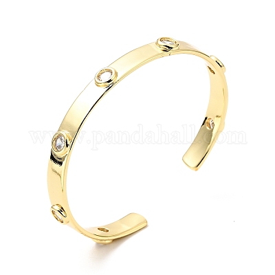 Прозрачный кубический цирконий плоский круглый открытый браслет-манжета BJEW-J165-07G-1