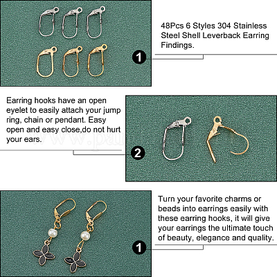 Wholesale PandaHall 60 Pcs 304 Stainless Steel Lever Back Earring Hooks  Earwire with Open Loop 15x10mm for Jewelry Making 