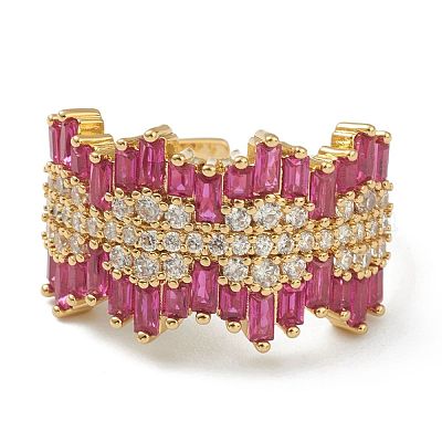 Латунные микро проложить манжеты кольца кубического циркония RJEW-G113-07G-1