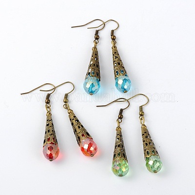 Латунные стеклянные бусины в форме капли с подвесками EJEW-JE01362-1