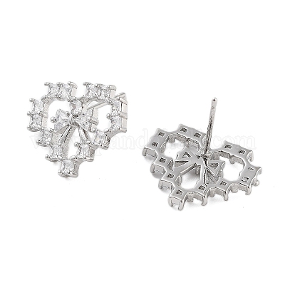 Серьги-гвоздики из латуни с покрытием в форме сердца EJEW-N055-33P-RS-1