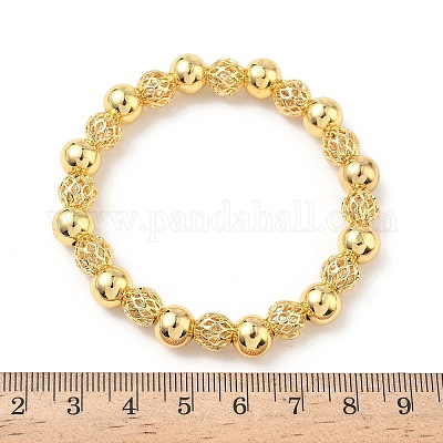 Латунные круглые бусины эластичные браслеты для женщин BJEW-B148-04B-G-1