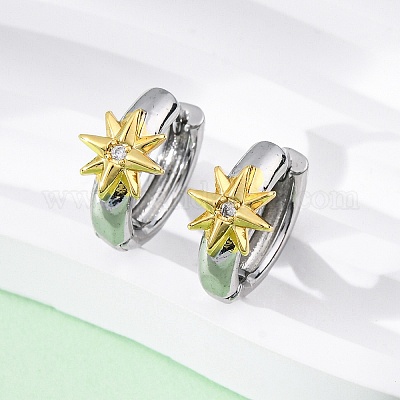 Латунные серьги-кольца из прозрачного кубического циркония EJEW-H158-19A-GP-1