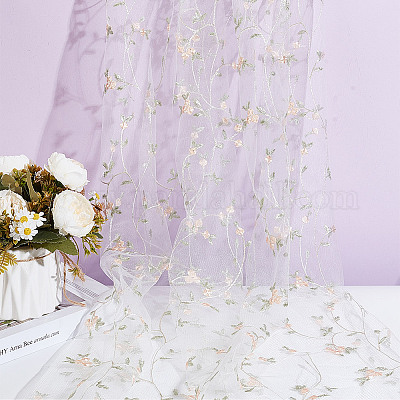 Нейлоновая сетка с рисунком листьев и вышивкой DIY-WH0580-17-1