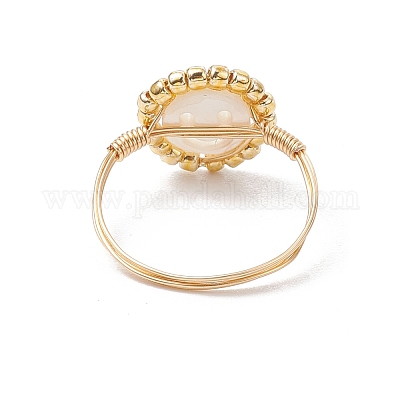 Кольца для женщин с изображением улыбающегося лица из натуральных пресноводных ракушек RJEW-JR00835-1