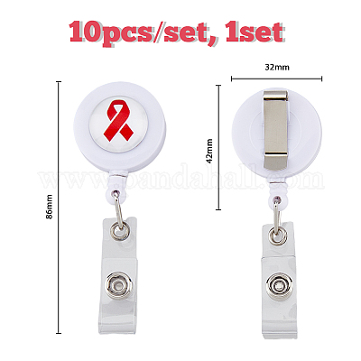 SUPERFINDINGS 10 Patterns White Retractable Nurses Badge Reels Plastic Medical Themed ID Tag Clips Flat Round Nursing Card Badge