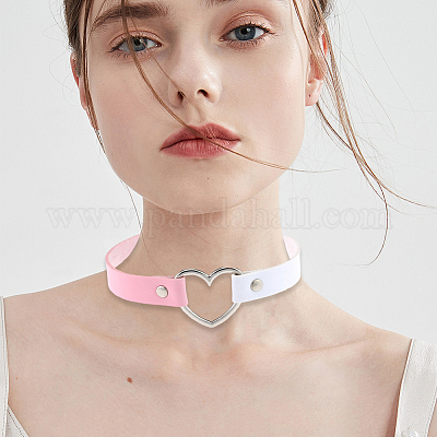 Регулируемые готические двухцветные ожерелья-чокеры из искусственной кожи в форме сердца для женщин NJEW-WH20816-007P-E-1