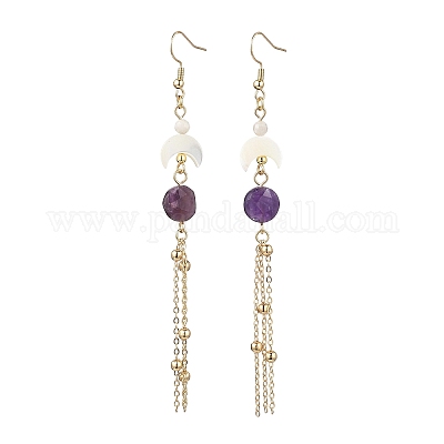 Серьги-подвески с натуральным аметистом круглой формы в форме луны EJEW-JE06813-02-1