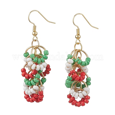 Серьги-подвески с латунной стеклянной крошкой EJEW-TA00724-1