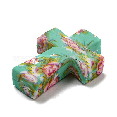 Крестик с цветком из силиконовых фокусных бусин SIL-G006-02F-1