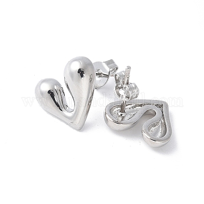 Серьги-гвоздики с латунным сердечком для женщин EJEW-Q780-11P-1