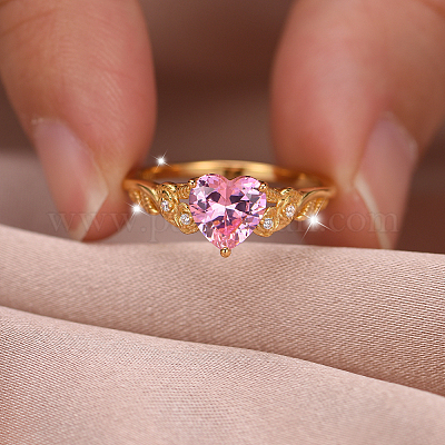 S925 серебряное кольцо в форме сердца с розовым цирконием и 18-каратным золотом в винтажном дизайне для женщин VO3518-2-1
