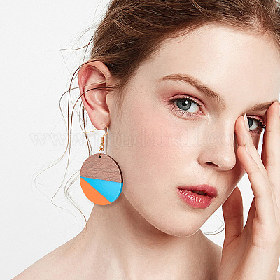 Наборы для самостоятельного изготовления деревянных сережек-подвесок из ореха DIY-OC0006-63-1