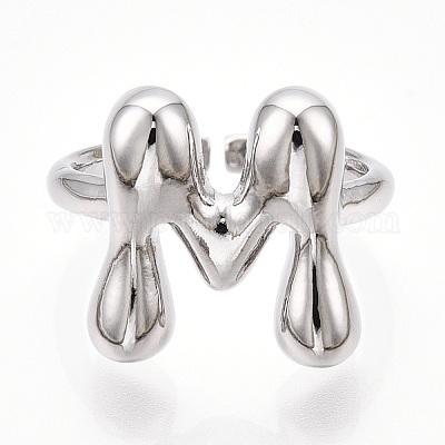 Латунное открытое кольцо-манжета для женщин с инициалами RJEW-N046-02M-P-1