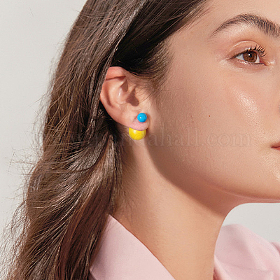 4 пара круглых сережек-гвоздиков из пластика двух цветов EJEW-GO0003-33-1