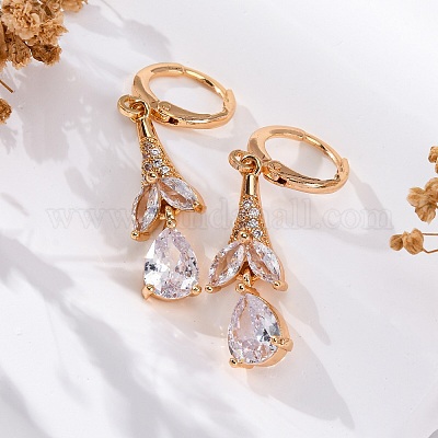 Серьги с застежкой-защелкой из латуни с прозрачным фианитом и прозрачным фианитом EJEW-K300-46G-1