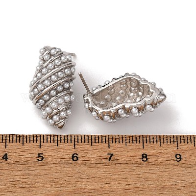 Серьги-гвоздики из латуни в форме ракушки EJEW-H165-01C-P-1