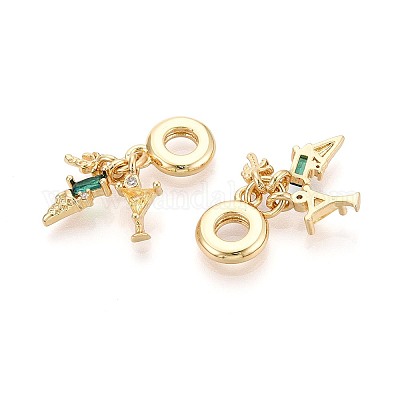 Европейские подвески с паве из прозрачных и зеленых кубических цирконий из латуни KK-T079-86G-1