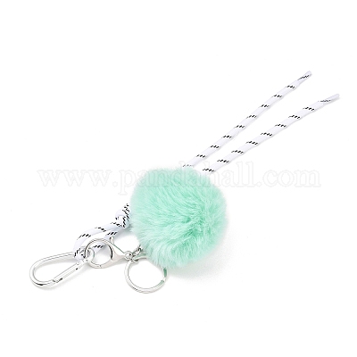 Подвесные украшения из искусственного меха кролика-рекса с помпонами и полиэстеровым шнуром HJEW-JM04420-02-1