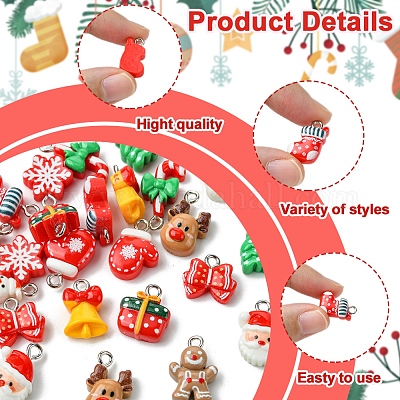 24шт 12 стиля рождественская тема непрозрачные подвески из смолы RESI-FS0001-86B-1