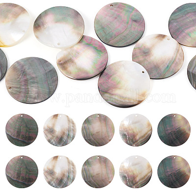 10 шт. плоские круглые подвески-ракушки из натурального черного цвета SSHEL-TA0001-20-1