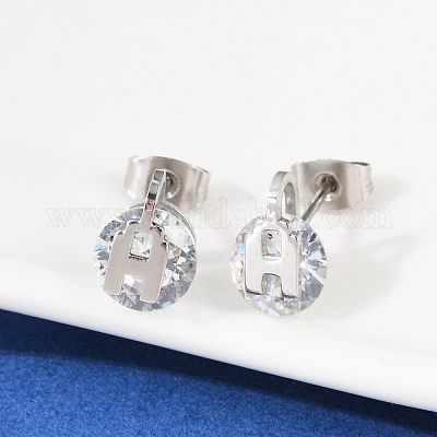 Серьги-гвоздики из нержавеющей стали 304 с микропаве из прозрачных кубических цирконий EJEW-Z089-03P-1