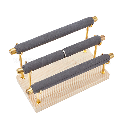 Bracelet Holder with Three Tier Rack Storage Holder Velvet Wood