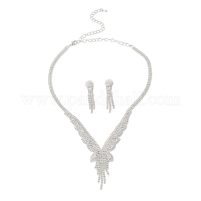 Комплект из серег и ожерелий с подвесками в форме бабочек из латуни и страз для женщин SJEW-M102-06S-1