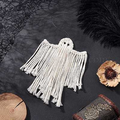 Плетеные хлопковые украшения в виде привидения из макраме HJEW-JM03750-1