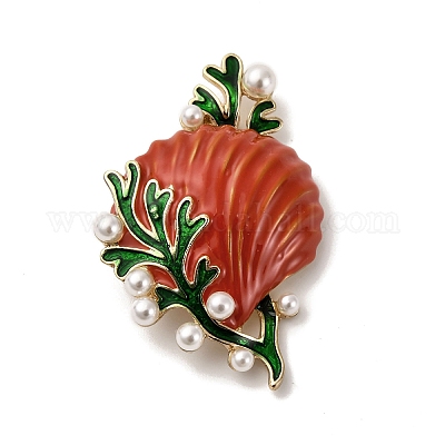 Брошь из эмалевой пластмассы с жемчужинами JEWB-K027-05G-1