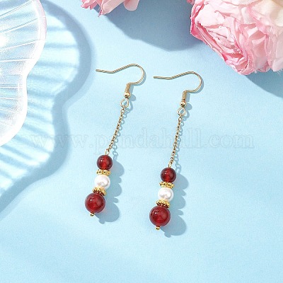 6 пара сережек-подвесок с ракушками и жемчугом EJEW-JE06497-1