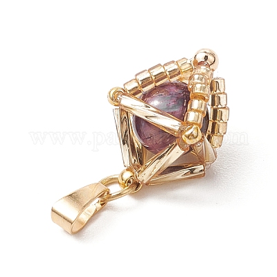 Подвески из натурального тигрового глаза (окрашенного и нагретого) и стеклянных бусин ручной работы PALLOY-MZ00470-04-1