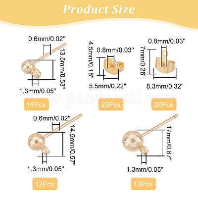38 шт. 3-х размерный латунный шариковый гвоздик для серьги KK-AR0003-02-1