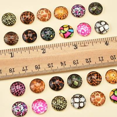 60 шт. стеклянные кабошоны с принтом в виде кожи животных GGLA-FS0001-15-1