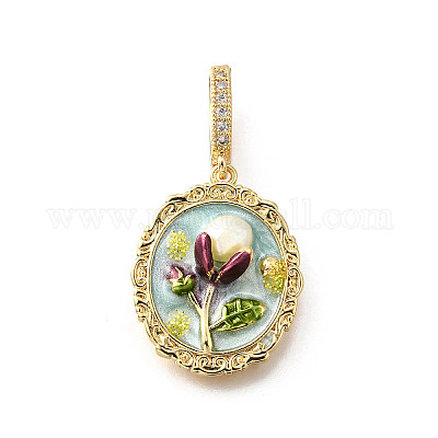 Латунные подвески с микропаве из кубического циркония и эмали KK-R222-13G-02-1