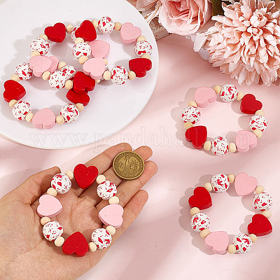 15 шт. Кольца для салфеток из натурального дерева с сердечками и круглыми бусинами ко Дню святого Валентина&nbsp;HJEW-MA00042-1