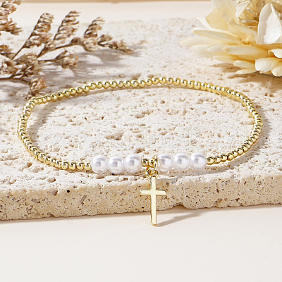 Шикарные браслеты из латуни и бусин искусственного жемчуга GI8988-1